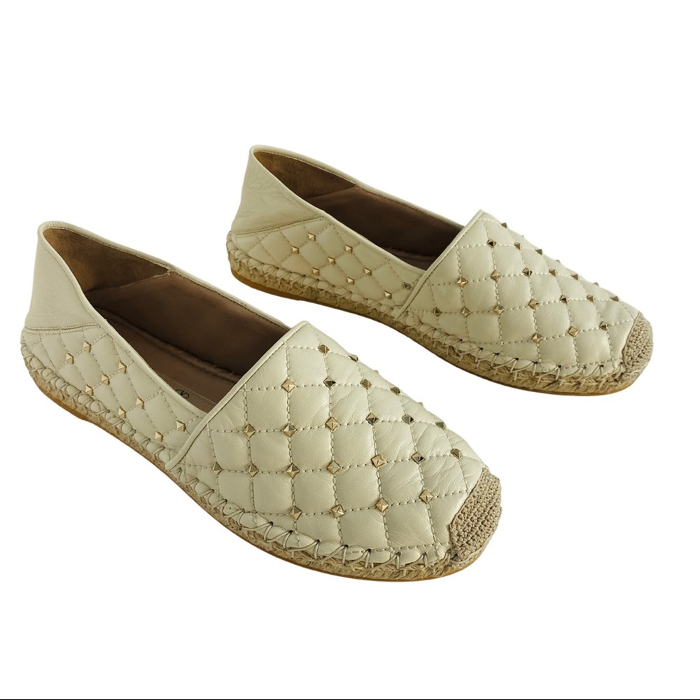 VALENTINO GARAVANI White Rockstud Leather Espadrilles